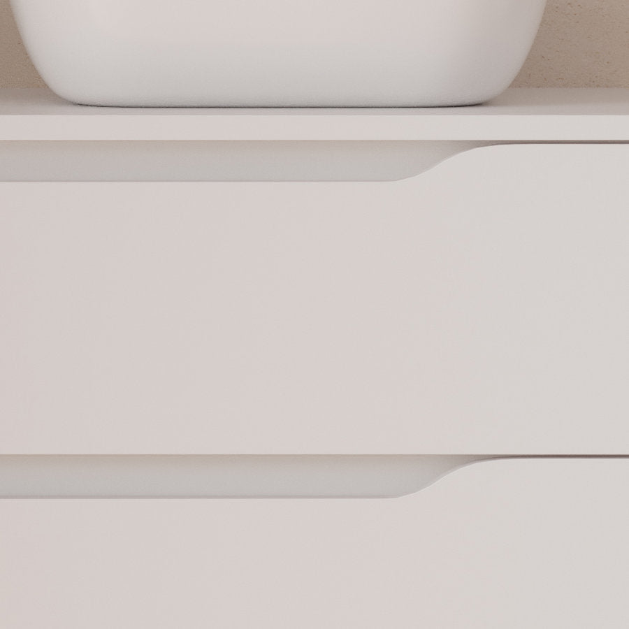 Meuble de salle de bain 80cm avec plateau et vasque à poser déportée à droite Zeus - sans miroir - 2 tiroirs et un placard - ZARZA