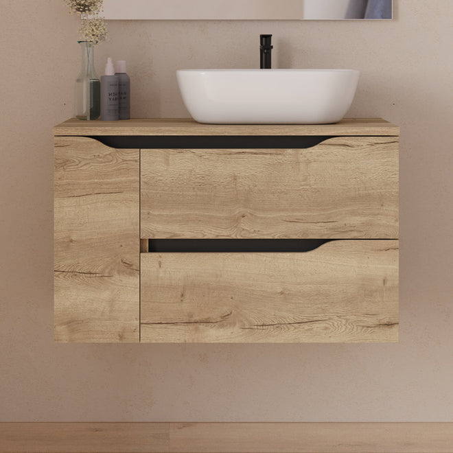 Meuble de salle de bain zarza droite 80 cm vasque Zeus deporte miel sans miroir