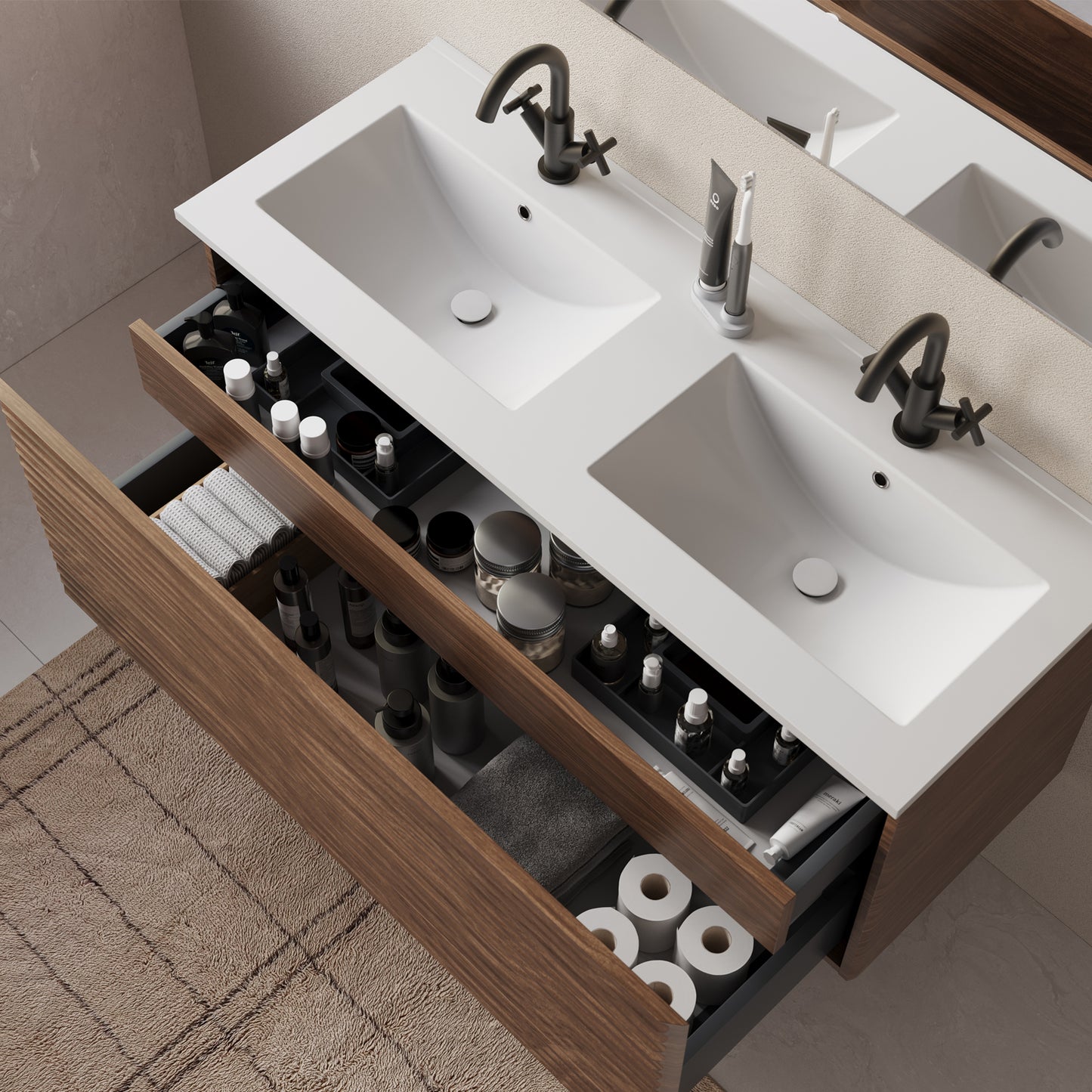 Meuble de salle de bain 120cm double vasque - 2 tiroirs - SUZA