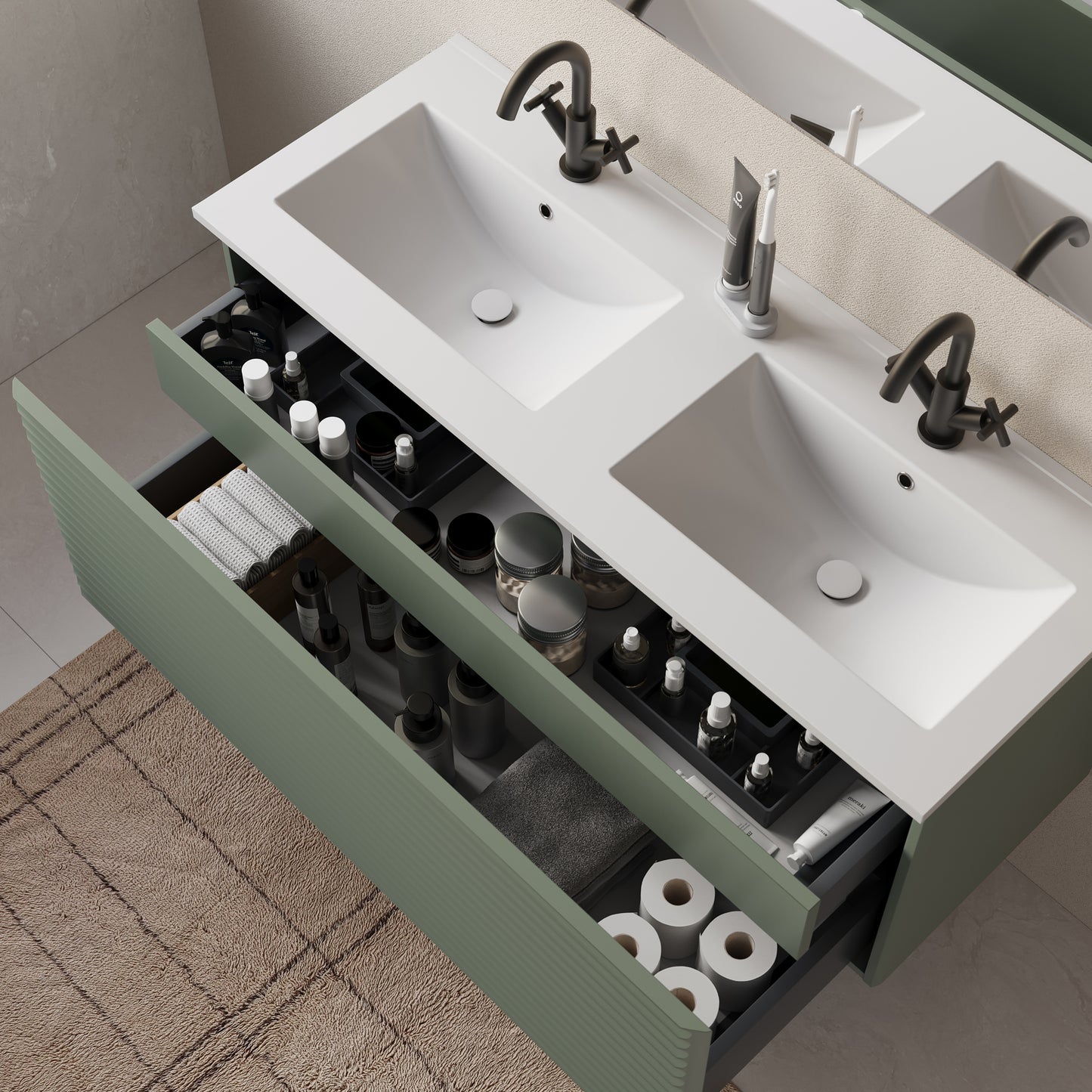 Meuble de salle de bain 120cm double vasque - 2 tiroirs - SUZA