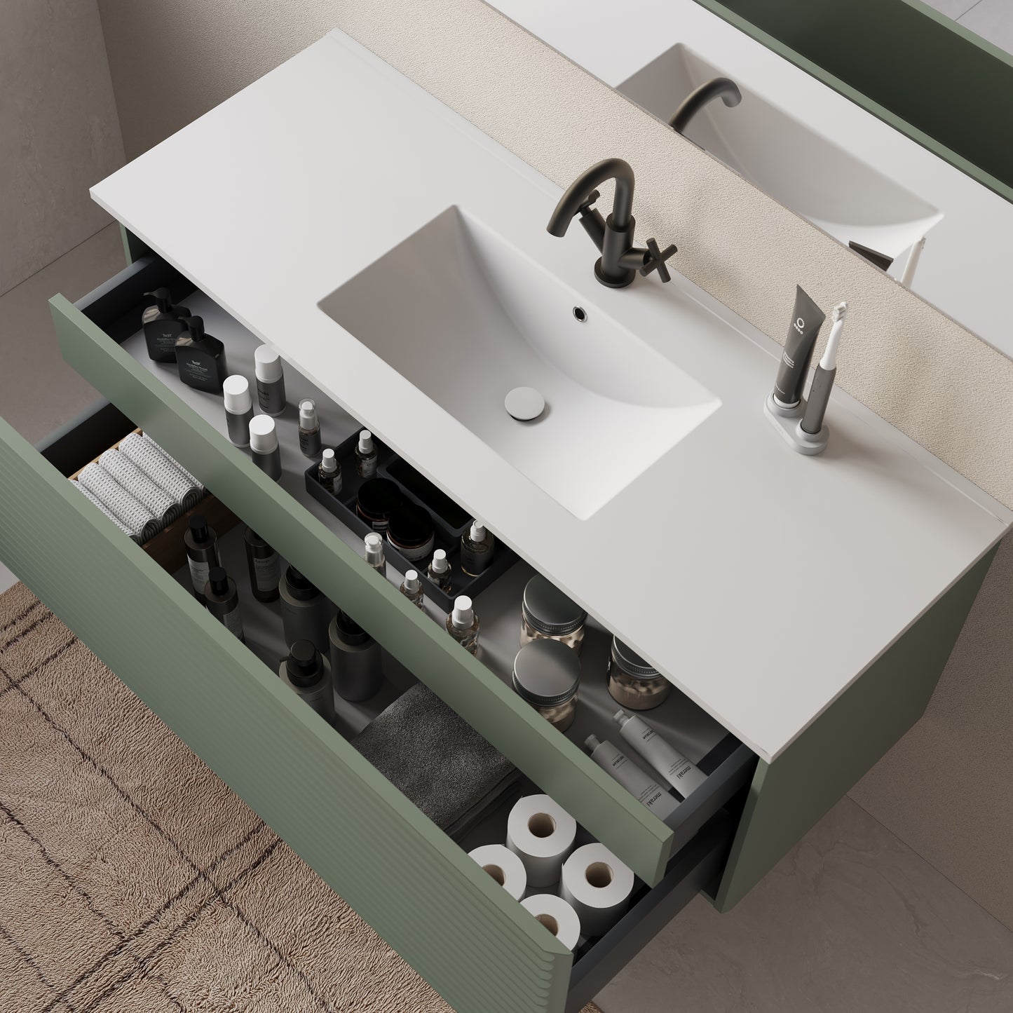 Meuble de salle de bain 120cm simple vasque - 2 tiroirs - SUZA