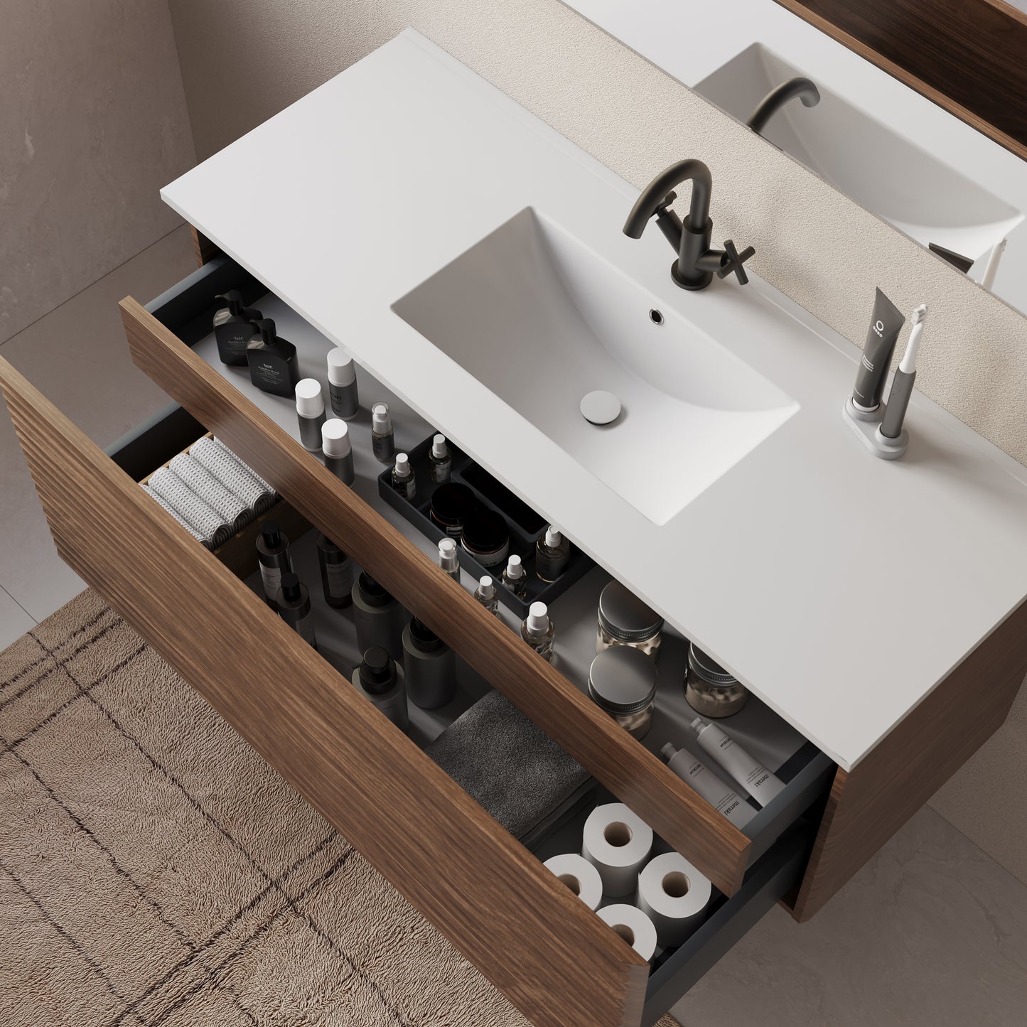 Meuble de salle de bain 120cm simple vasque - 2 tiroirs - SUZA