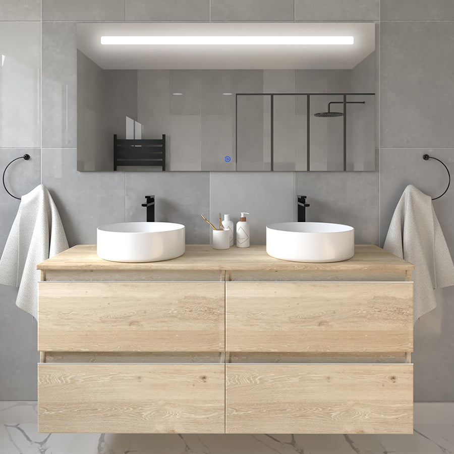 Meuble de salle de bain avec vasques rondes - 4 tiroirs - BALEA et miroir Led STAM -  120cm