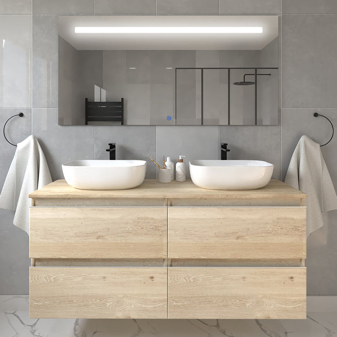 Meuble de salle de bain 120cm avec vasques à bords arrondies - 4 tiroirs - BALEA et miroir Led STAM