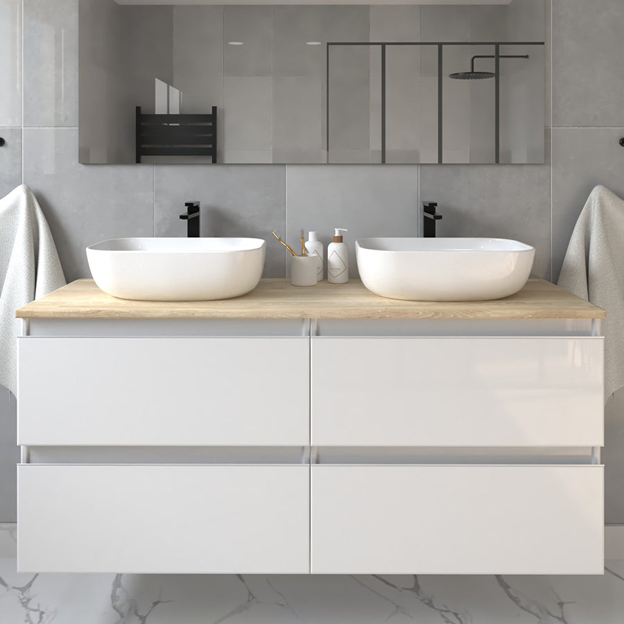 Meuble de salle de bain sans miroir avec vasques à poser arrondies BALEA -  120cm