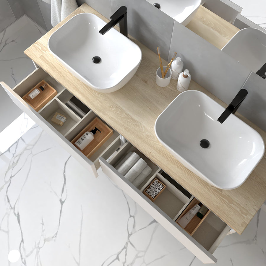 Meuble de salle de bain sans miroir avec vasques à poser arrondies BALEA -  120cm