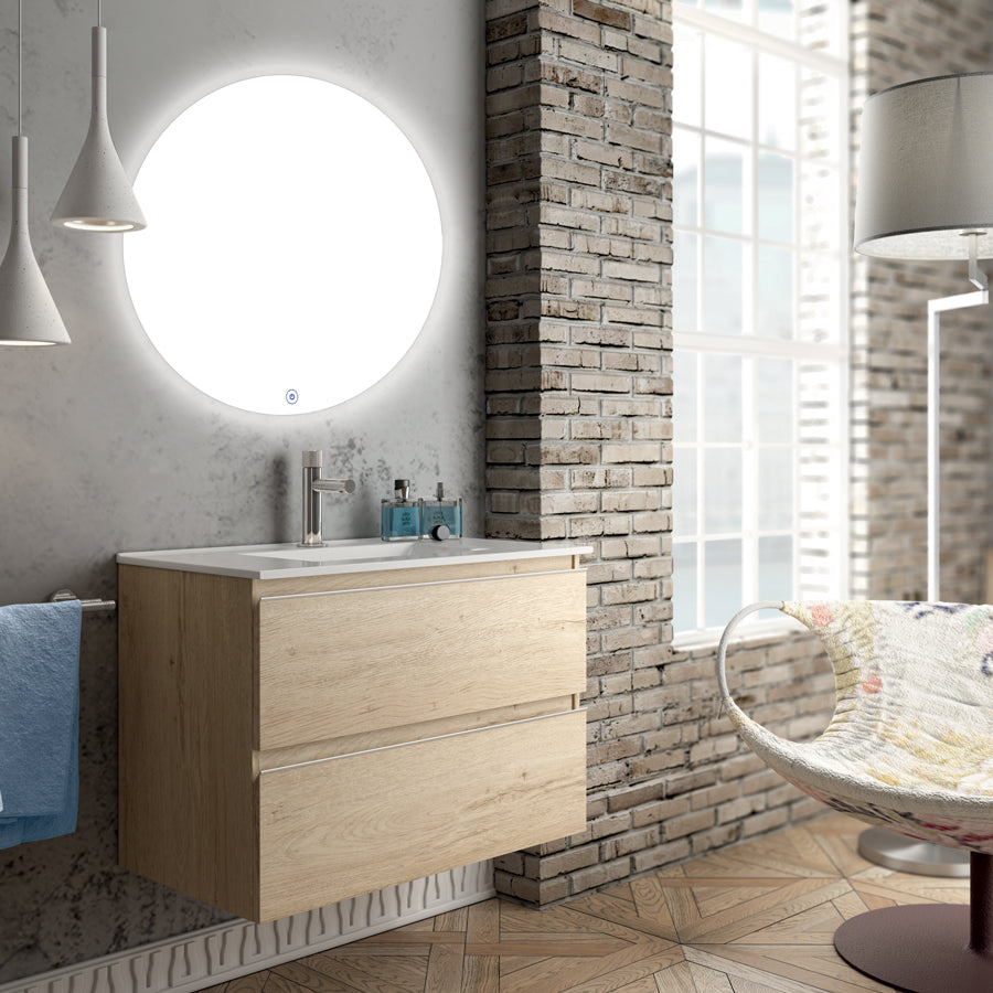 Meuble de salle de bain BALEA 60 70 80 cm bambou miroir solen