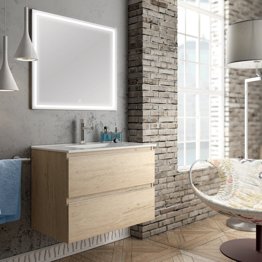 Meuble de salle de bain 60cm simple vasque - 2 tiroirs - BALEA et miroir Led VELDI