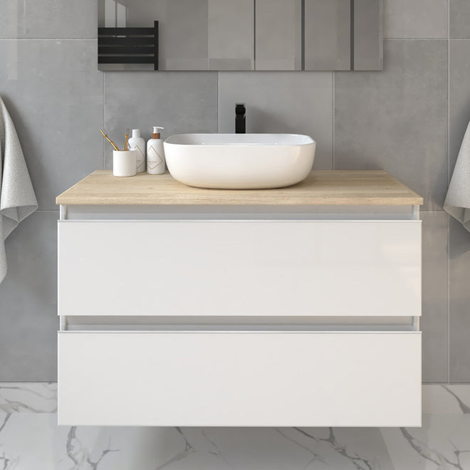 Meuble de salle de bain 80cm avec vasque à poser arrondie - 2 tiroirs - sans miroir - BALEA