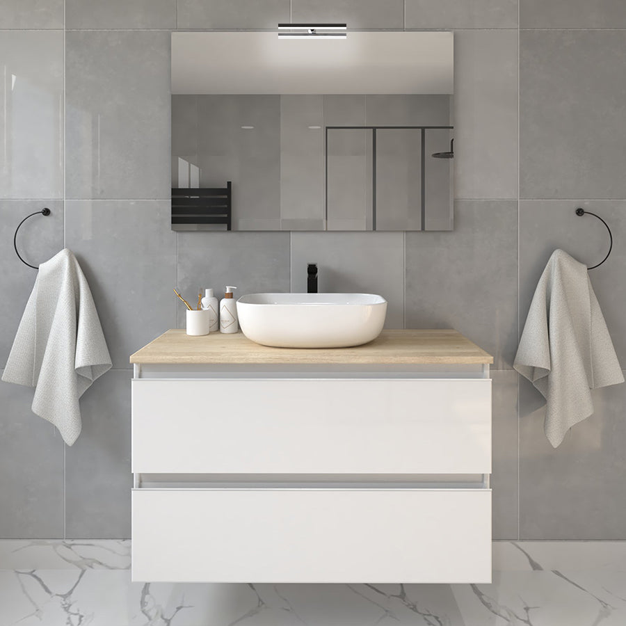 Meuble de salle de bain 100cm avec vasque à poser arrondie - 2 tiroirs - BALEA