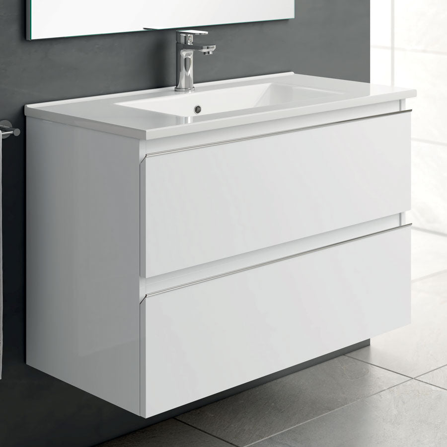 Ensemble meuble de salle de bain 100cm simple vasque + colonne de rangement - BALEA
