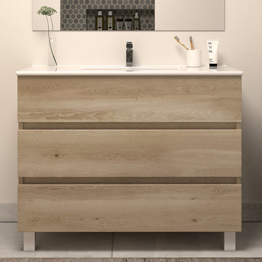 Meuble sous vasque seul, 3 tiroirs, 100cm, pour simple vasque - MAYOR