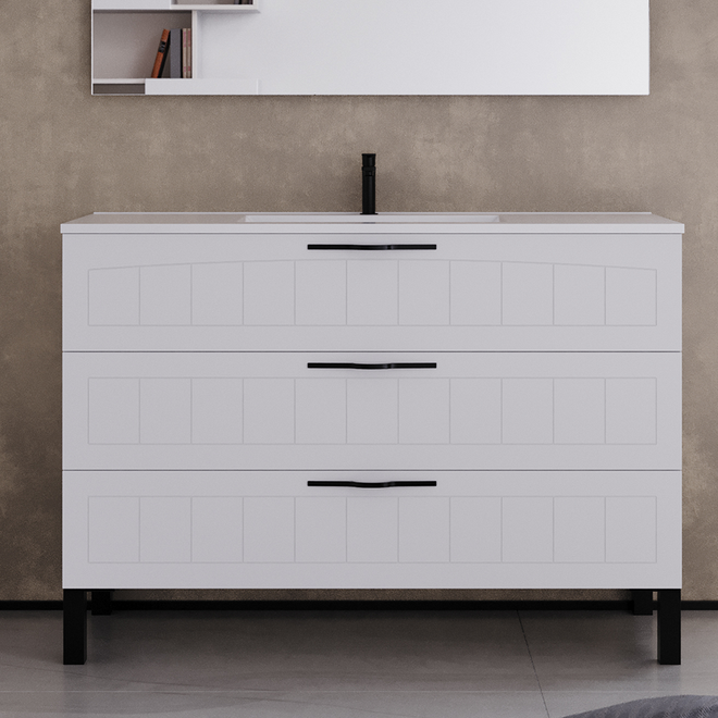 Meuble de salle de bain 120cm simple vasque - 3 tiroirs - sans miroir - CALA