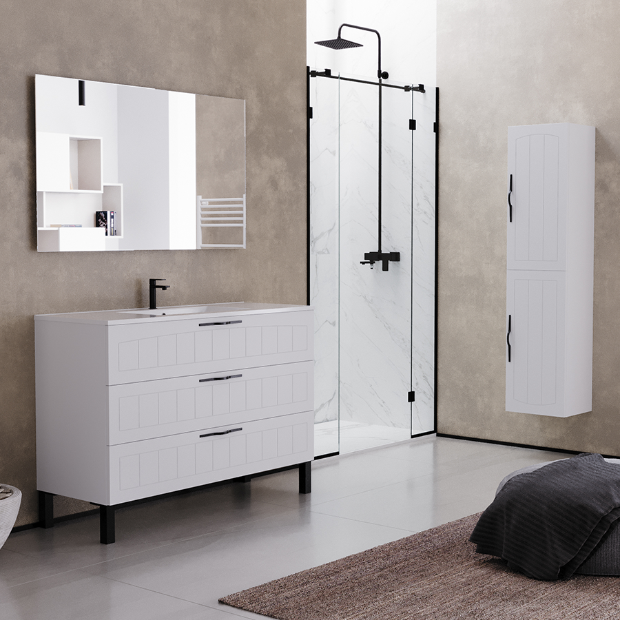 Meuble de salle de bain 120cm simple vasque - 3 tiroirs - CALA