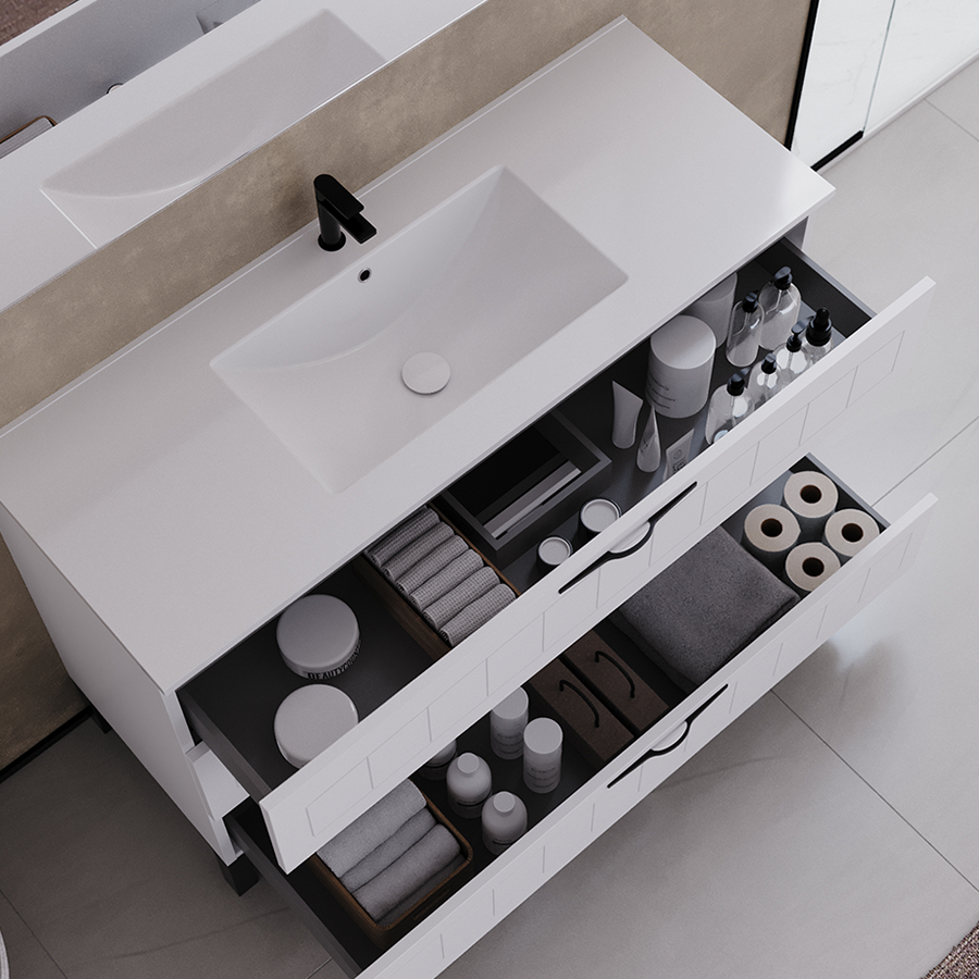 Meuble de salle de bain 120cm simple vasque - 3 tiroirs - CALA