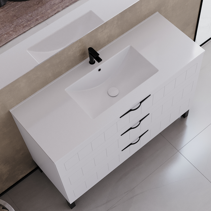 Meuble de salle de bain 120cm simple vasque - 3 tiroirs - CALA
