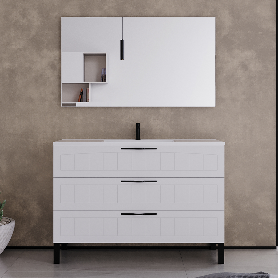 Meuble de salle de bain 120cm simple vasque - 3 tiroirs - CALA