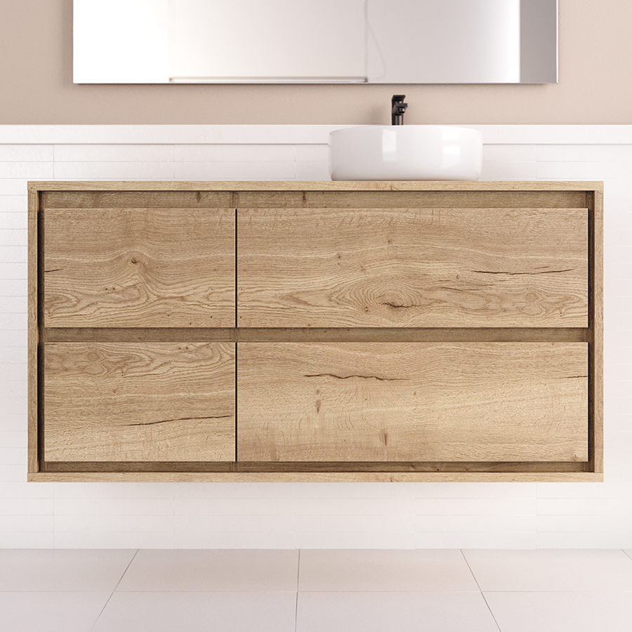 Meuble de salle de bain 120cm avec vasque à poser ronde - sans miroir - 4 tiroirs - ETIO