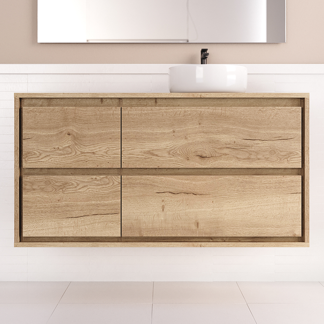 Meuble de salle de bain 120cm avec vasque à poser ronde - sans miroir - 4 tiroirs - ETIO