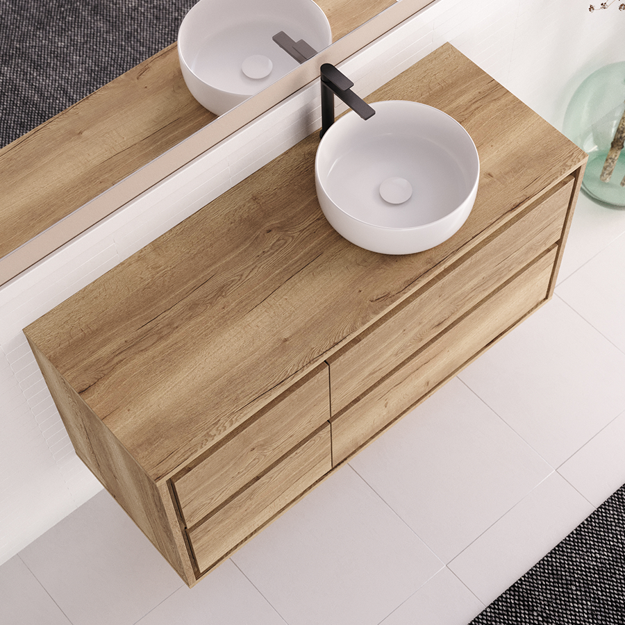 Meuble de salle de bain 120cm avec vasque à poser ronde - sans miroir - 4 tiroirs - ETIO