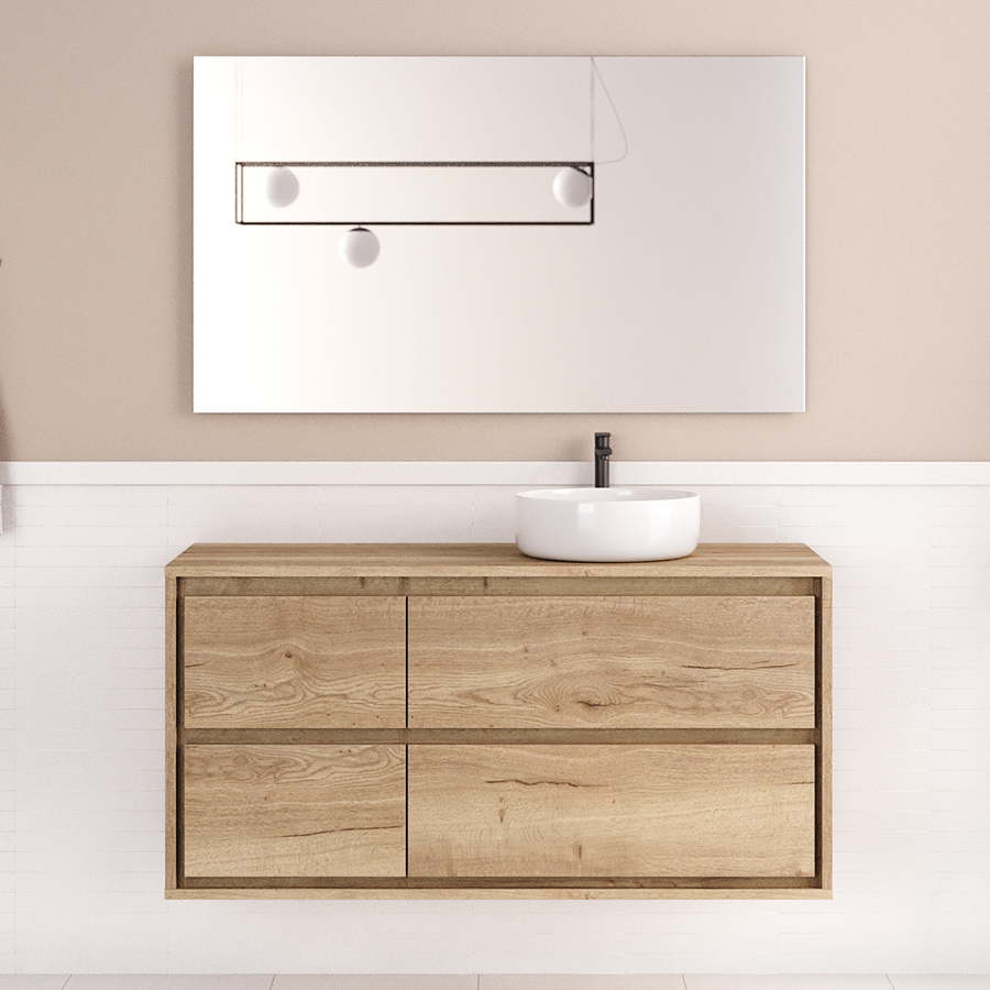 Meuble de salle de bain 120cm avec vasque à poser ronde - sans miroir - 4 tiroirs - ETIO