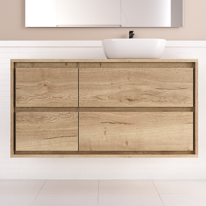 Meuble de salle de bain 120cm avec vasque à poser arrondie - sans miroir - 4 tiroirs - ETIO