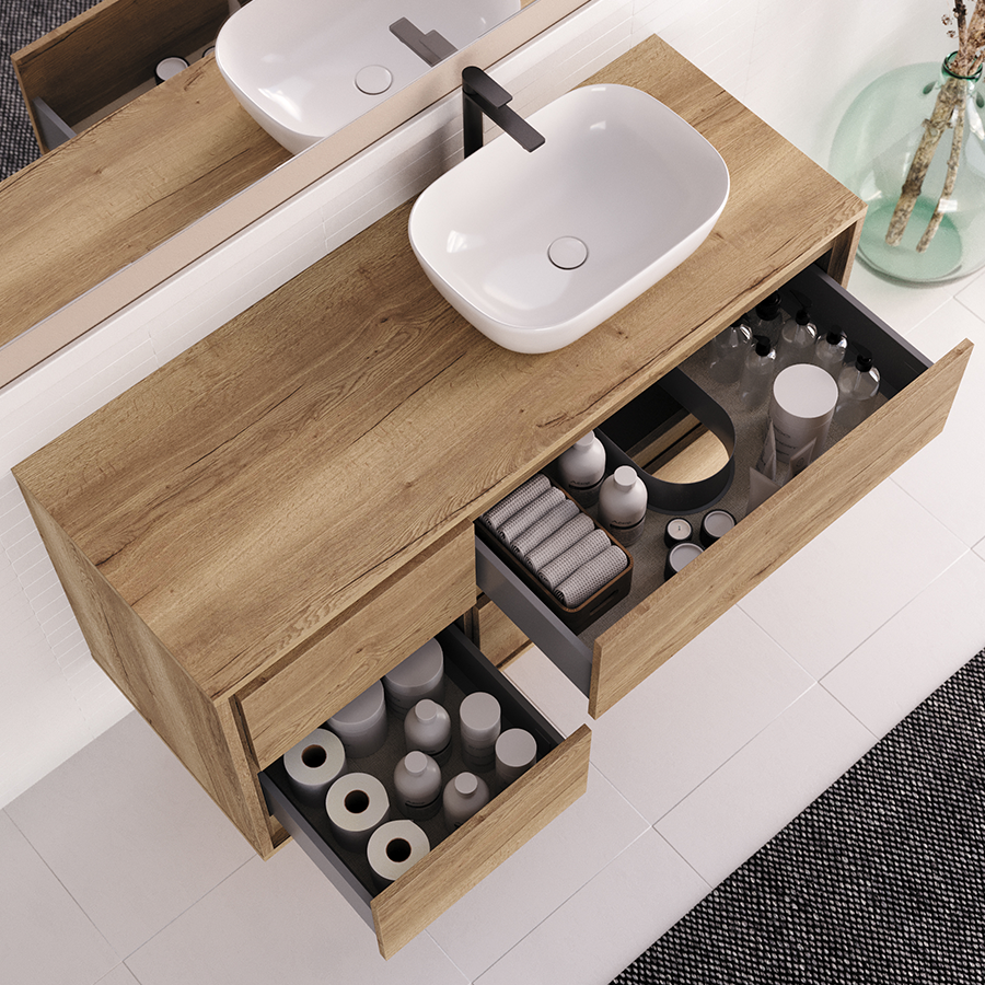 Meuble de salle de bain 120cm avec vasque à poser arrondie - sans miroir - 4 tiroirs - ETIO