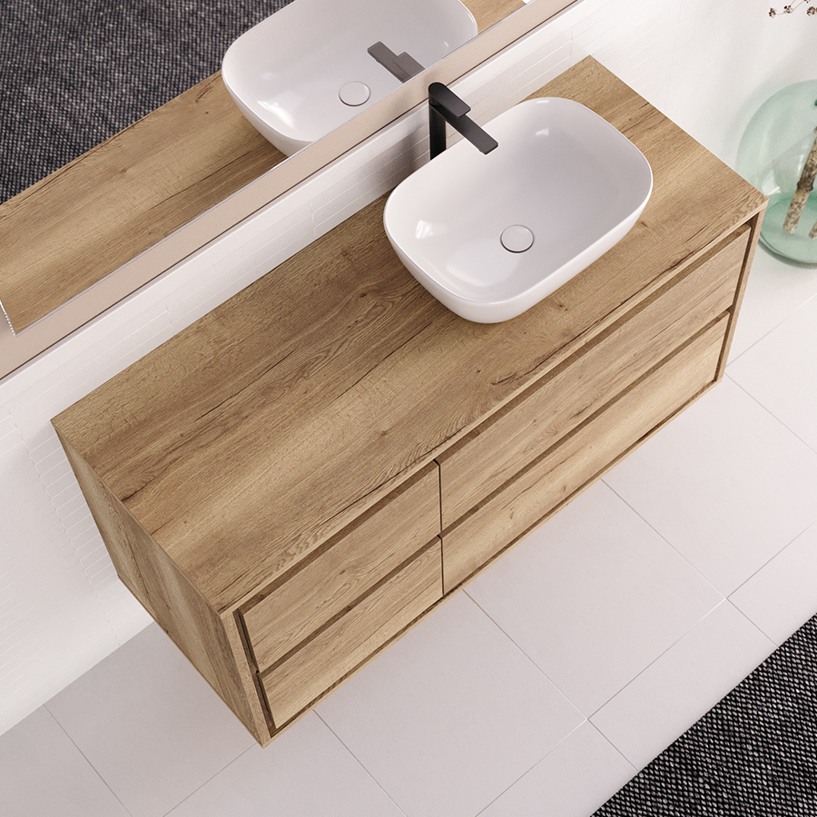 Meuble de salle de bain 120cm avec vasque à poser arrondie - sans miroir - 4 tiroirs - ETIO