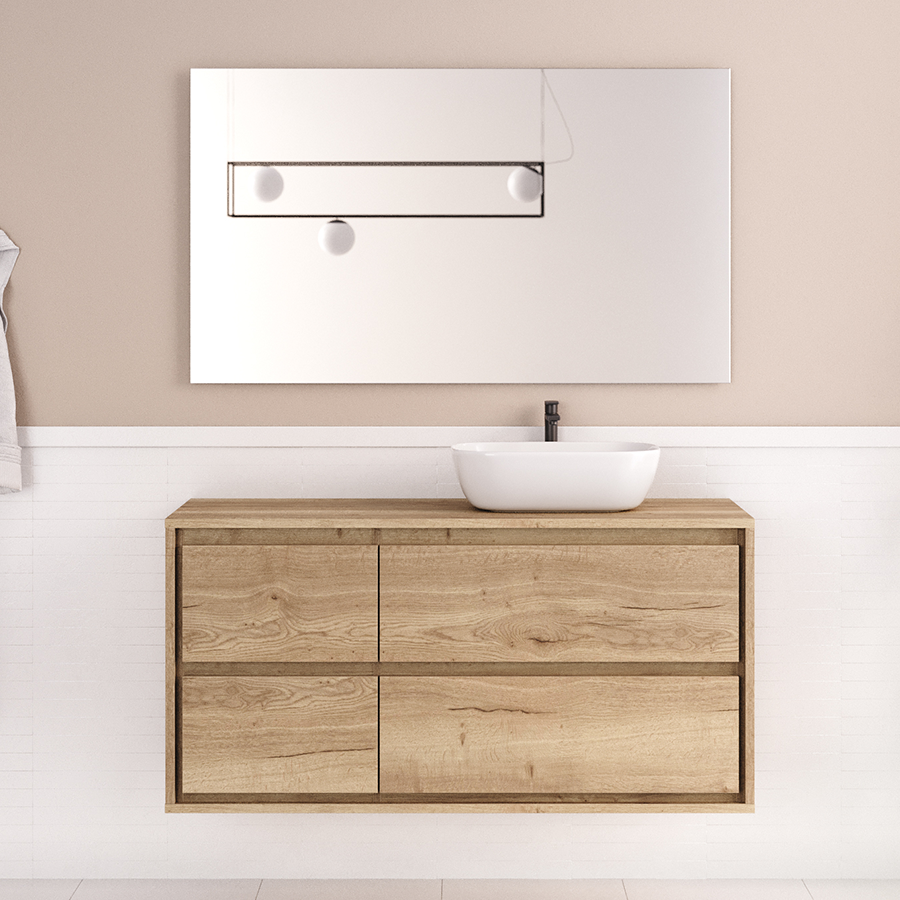 Meuble de salle de bain 120cm avec vasque à poser arrondie - sans miroir - 4 tiroirs - ETIO