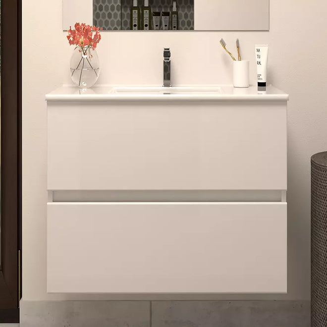 Meuble de salle de bain 60cm simple vasque - 2 tiroirs - sans miroir - IDA