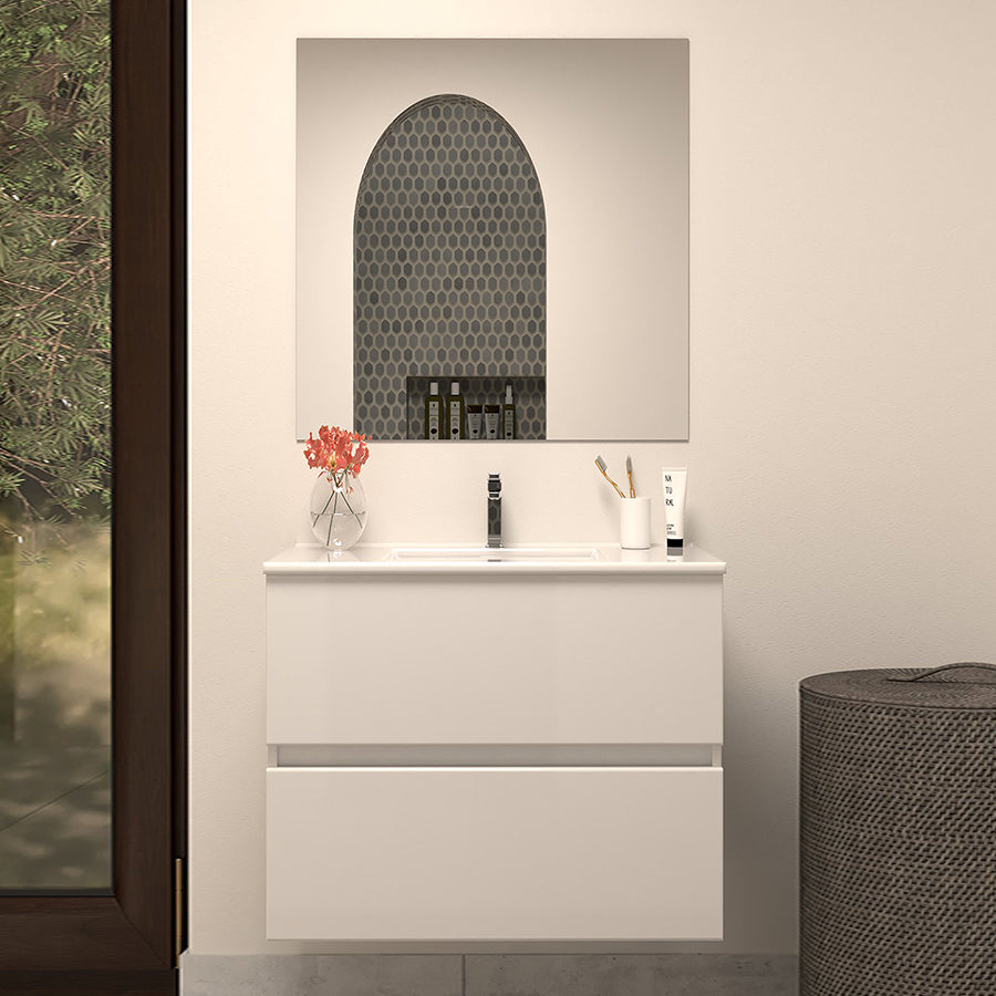 Meuble de salle de bain 60cm simple vasque - 2 tiroirs - IDA
