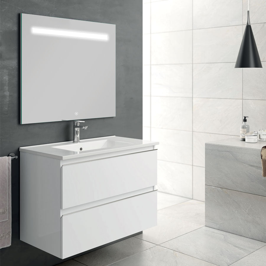 Meuble de salle de bain 60cm simple vasque - 2 tiroirs - BALEA et miroir Led STAM
