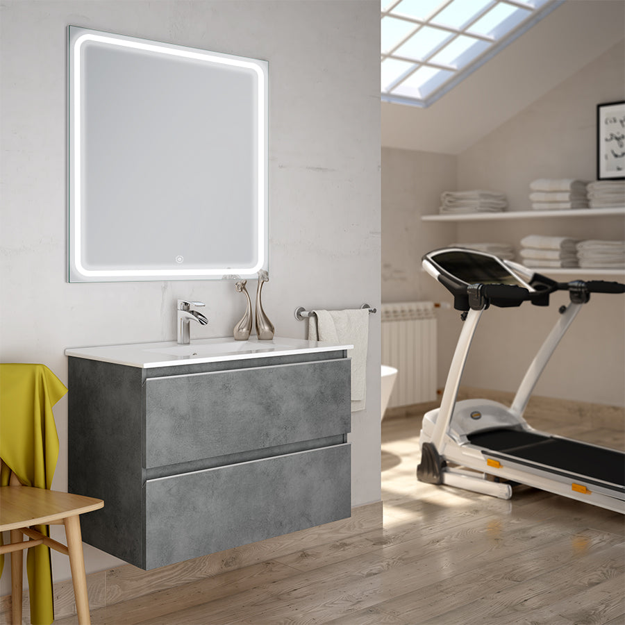 Meuble de salle de bain 60cm simple vasque - 2 tiroirs - BALEA et miroir Led VELDI