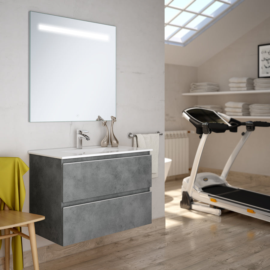 Meuble de salle de bain 80cm simple vasque - 2 tiroirs - BALEA et miroir Led STAM