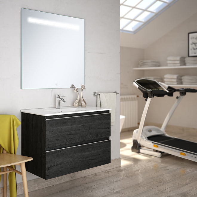 Meuble de salle de bain 70cm simple vasque - 2 tiroirs - BALEA et miroir Led STAM