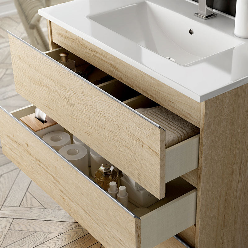 Meuble de salle de bain 120cm double vasque - 4 tiroirs - BALEA et miroir Led STAM