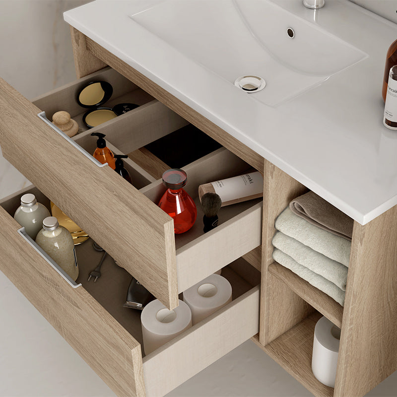 Meuble de salle de bain 80cm vasque déportée - 2 tiroirs et 2 niches - OLYMPE
