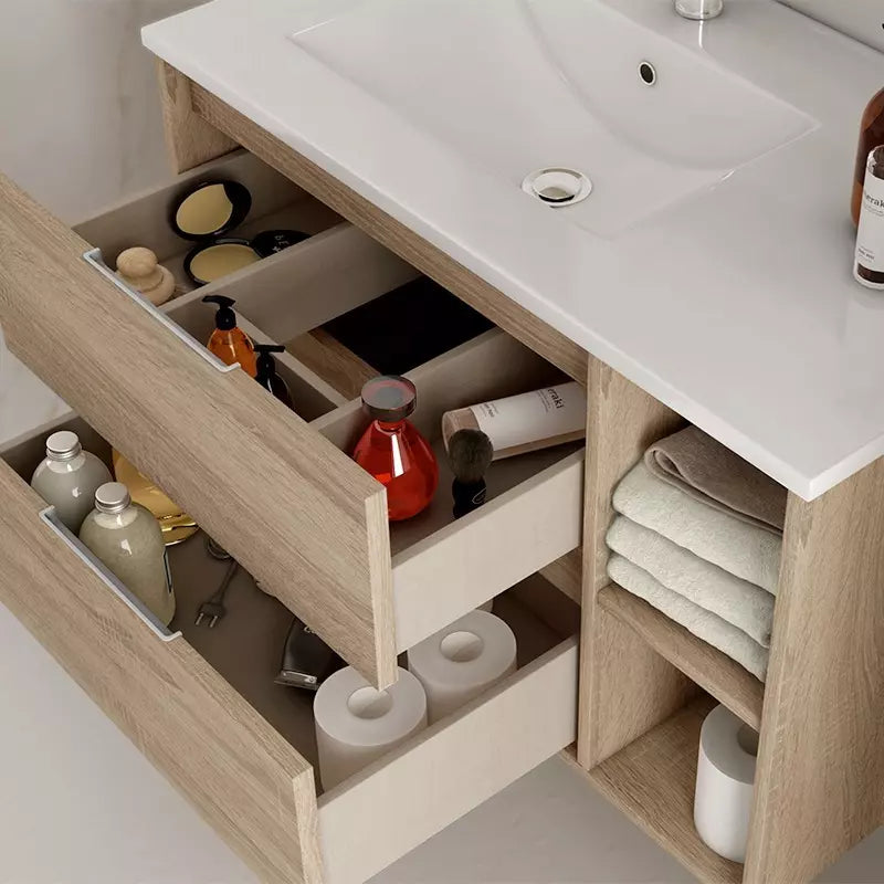 Meuble de salle de bain 120cm vasque déportée - 2 tiroirs et 2 niches - sans miroir - OLYMPE