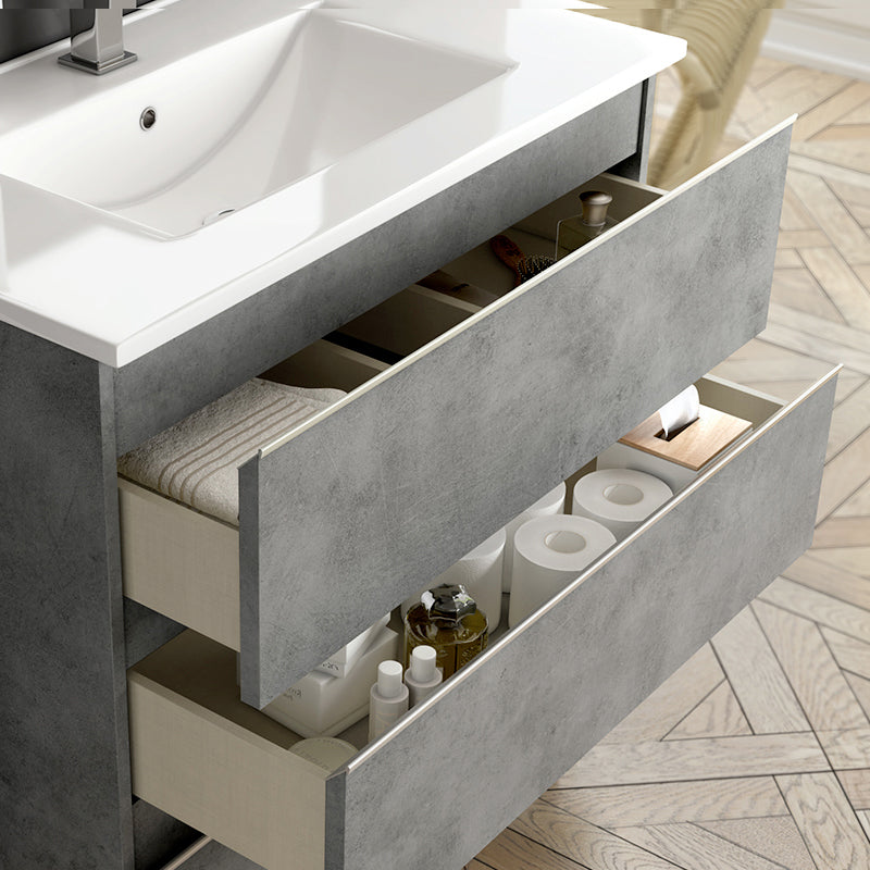 Meuble de salle de bain 100cm simple vasque - 3 tiroirs - PALMA et miroir Led VELDI