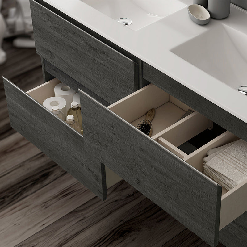 Meuble de salle de bain 120cm double vasque - 4 tiroirs - BALEA et miroir Led STAM