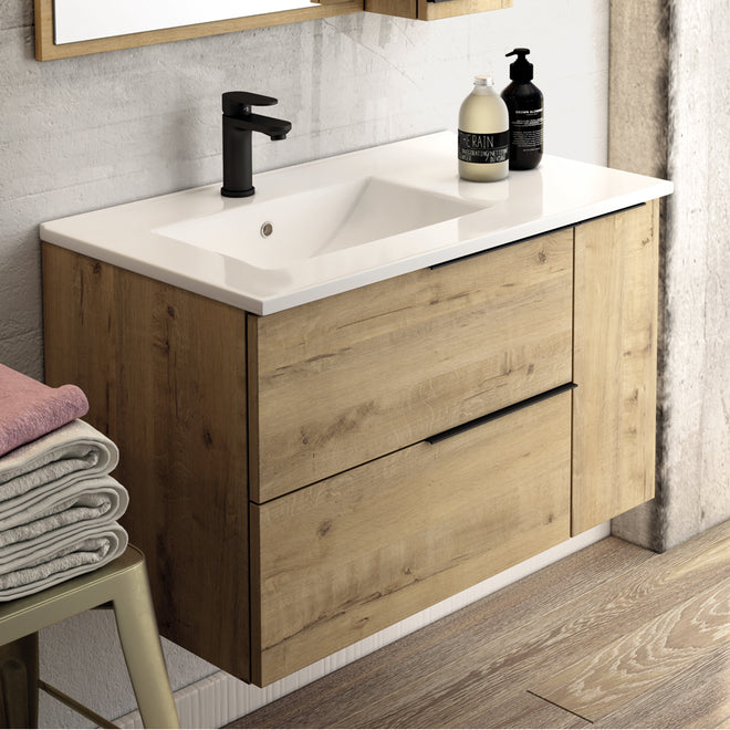 Meuble de salle de bain 80cm vasque déportée - 2 tiroirs et un placard - sans miroir - KING