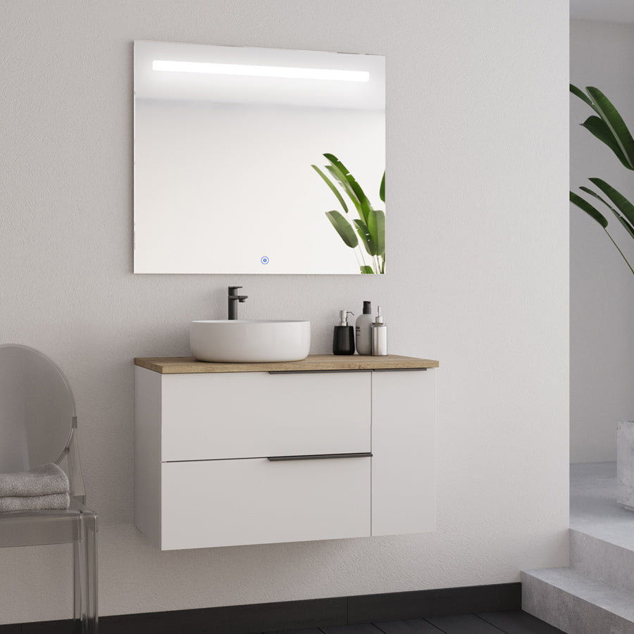 Meuble de salle de bain KING 80 cm blanc vasque ares miroi led stam