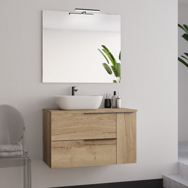 Meuble de salle de bain 80cm avec vasque à poser déportée arrondie- 2 tiroirs et un placard - KING
