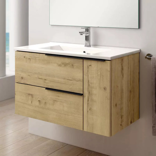 Meuble de salle de bain 80cm vasque centrée sans miroir - 2 tiroirs et un placard - KING