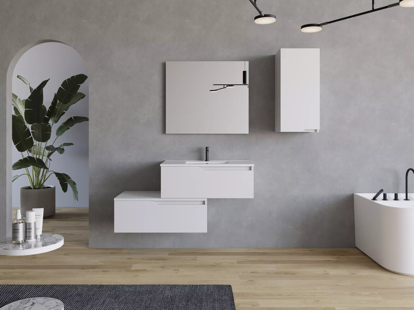 Meuble de salle de bain 120cm avec plan simple vasque - 2 tiroirs - CADIX