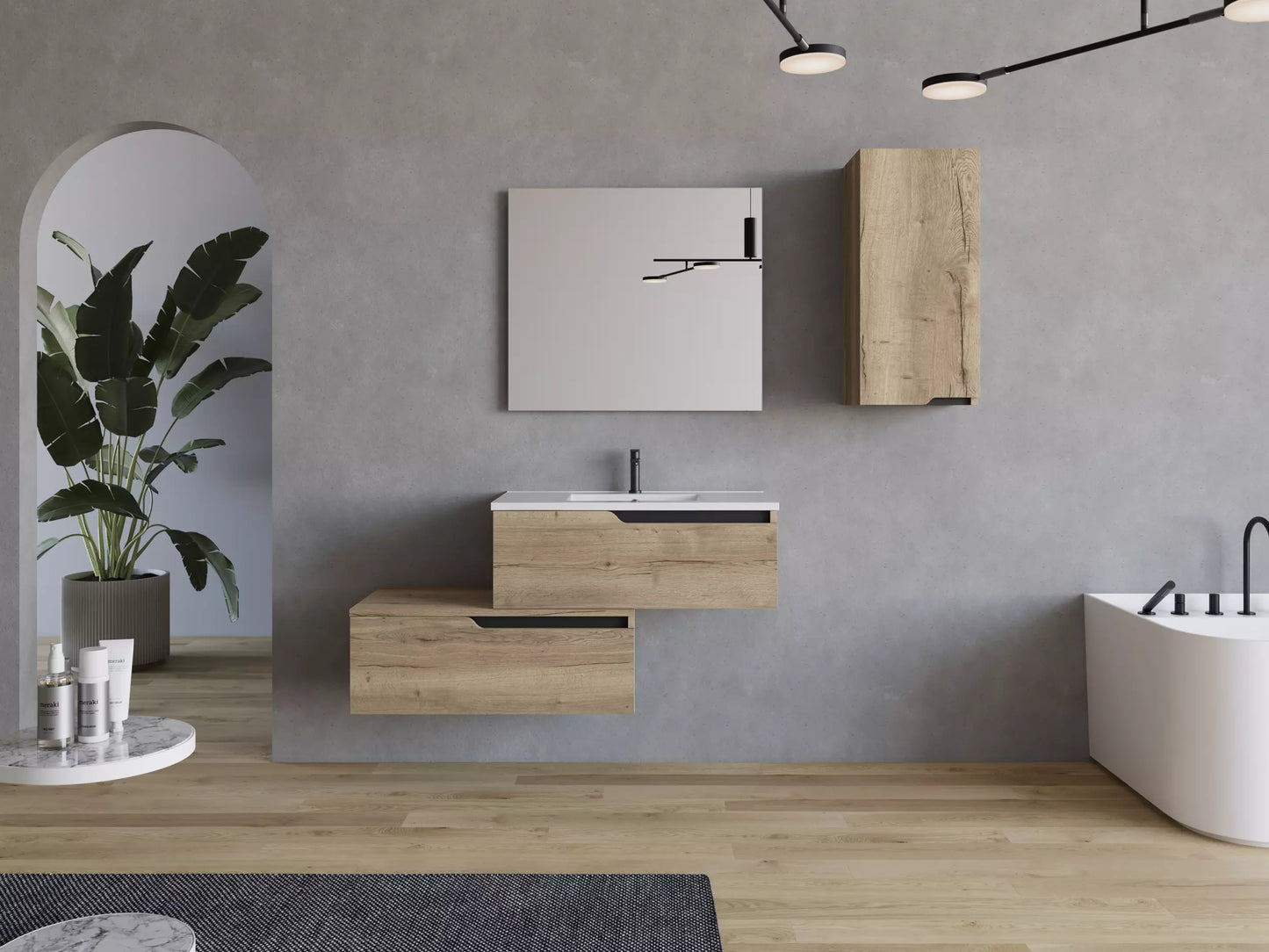 Meuble de salle de bain 120cm avec plan simple vasque - 2 tiroirs - CADIX