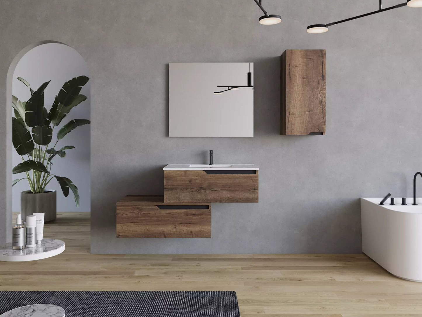 Meuble de salle de bain 120cm avec plan simple vasque - 2 tiroirs - CADIX