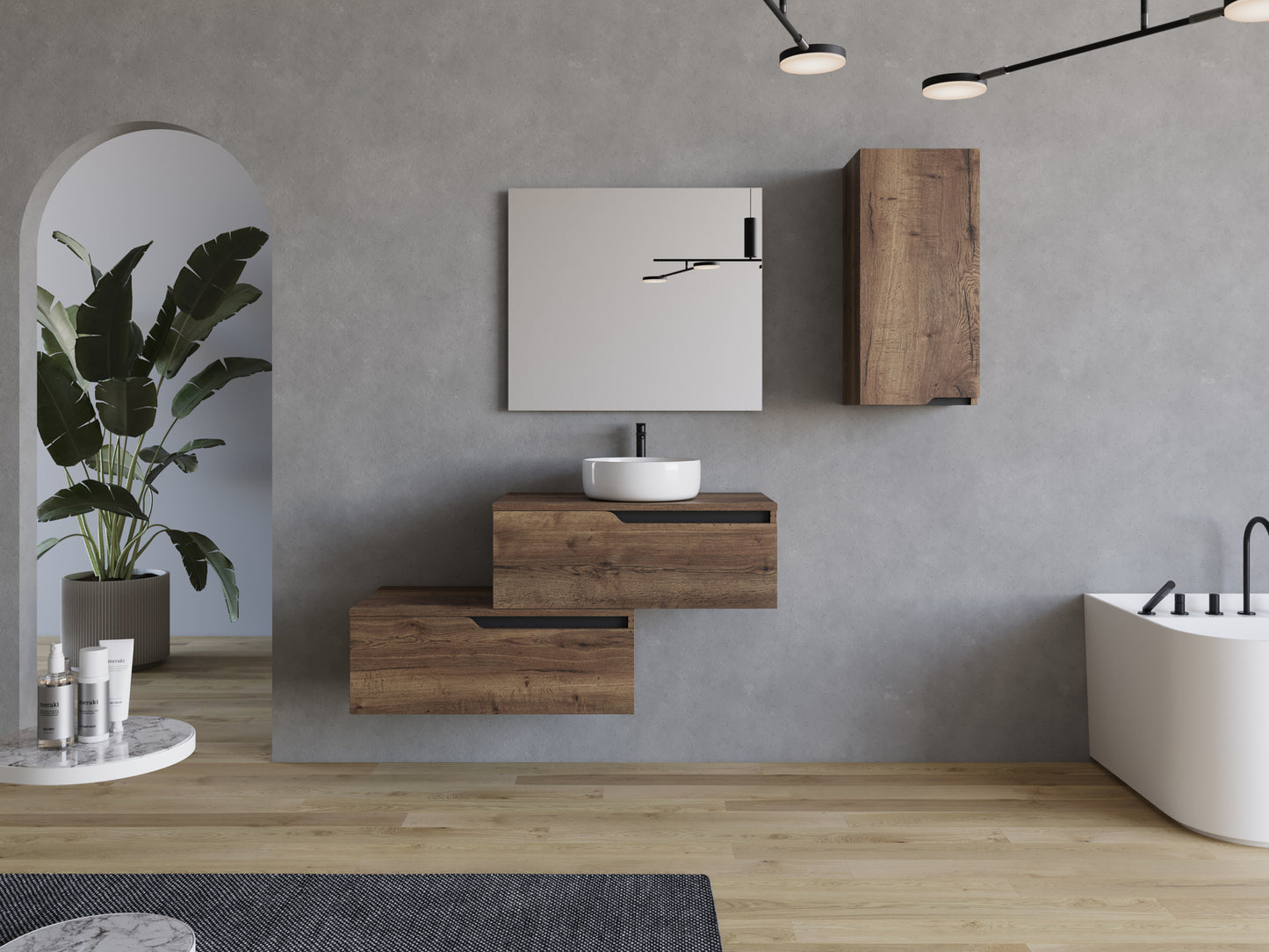 Meuble de salle de bain CADIX 120 cm tabaco vasque avec miroir