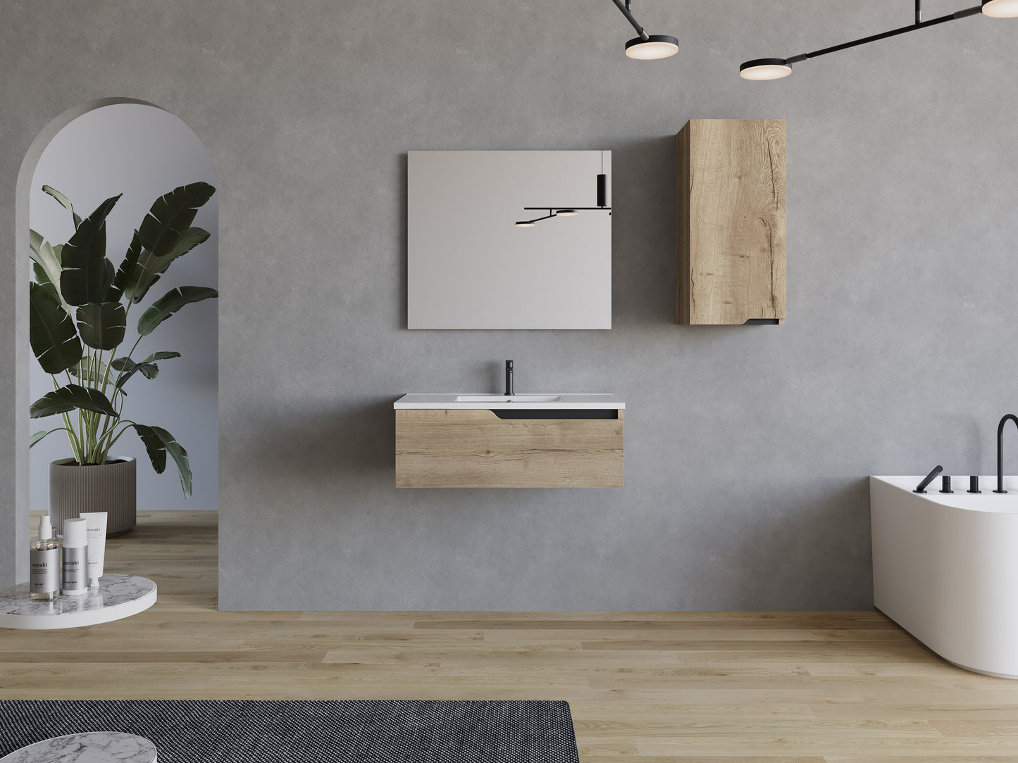 Meuble de salle de bain CADIX 80 cm miel vasque avec miroir