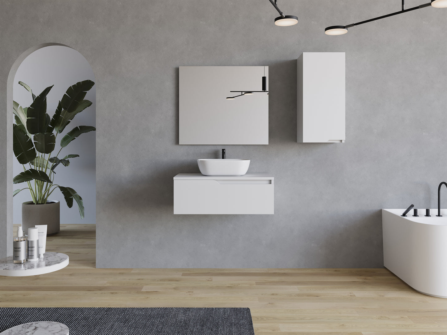 Meuble de salle de bain 80cm avec vasque à poser arrondie - sans miroir - 1 tiroir - CADIX